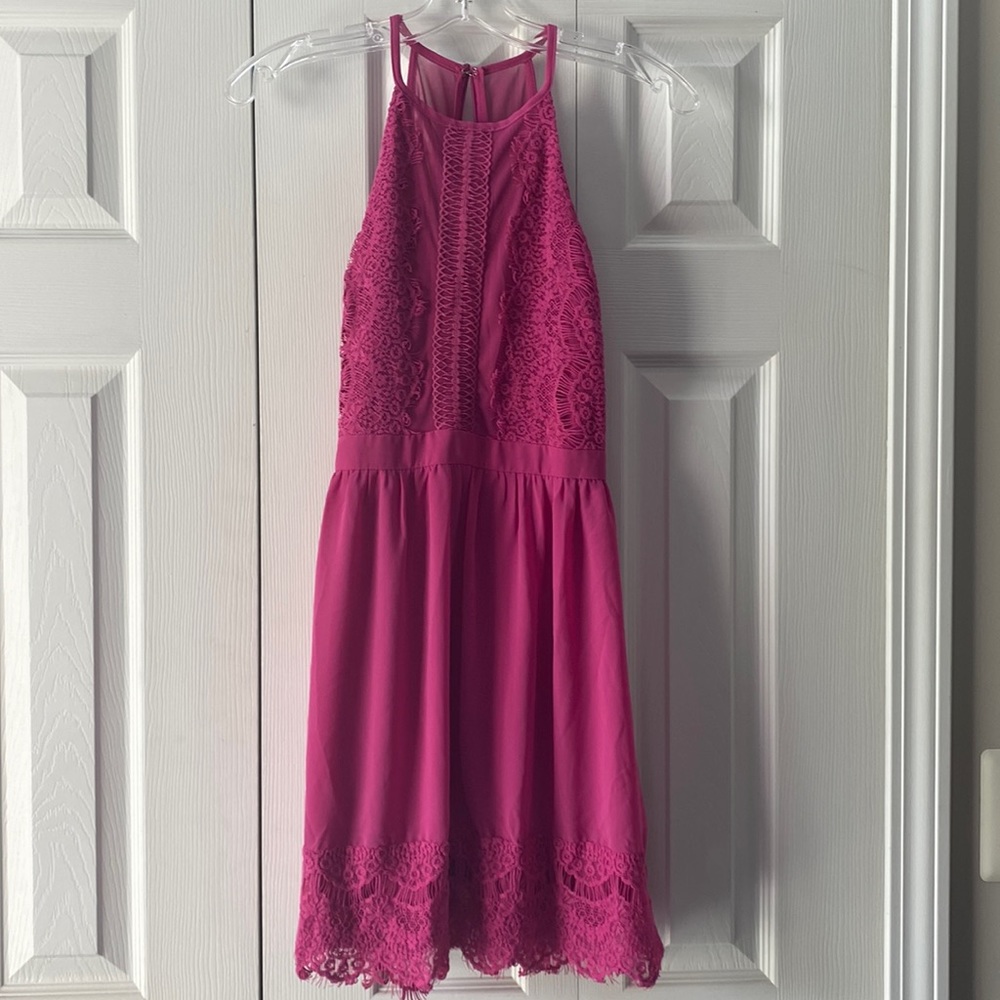 Francesca’s hot pink with lace trim sleeveless dress XS